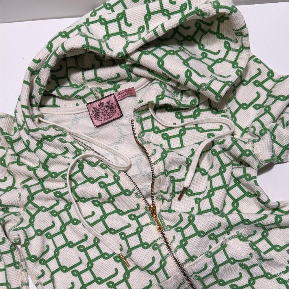 Juicy Couture White and Green Knit Hoodie Small